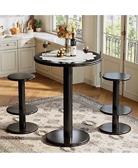 Tribesigns 39.4" H Round Bar Table and Chairs Set, Modern Black Bistro Pub Table with 2 Barstools, Wooden Counter Height Cocktail Table