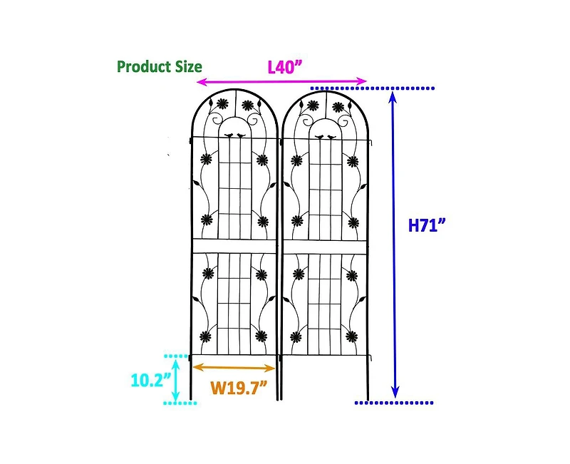 sumyeg 2 Pack Metal Garden Trellis 71" x 19.7" Rustproof for Climbing Plants Outdoor Flower Support