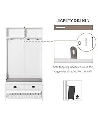 Homcom Coat Rack and Bench Hall Tree Organizer with 4 Hooks and 2 Drawer, White