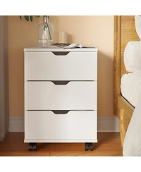 Rainsken 3-Drawer Vertical Filing Cabinet, Wood Mobile File Cabinet, Storage Cabinet with Wheels