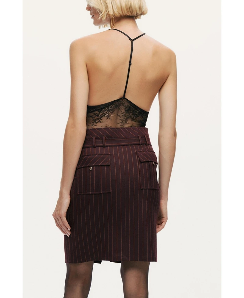 Nocturne Women's Pinstripe Belted Pencil Skirt