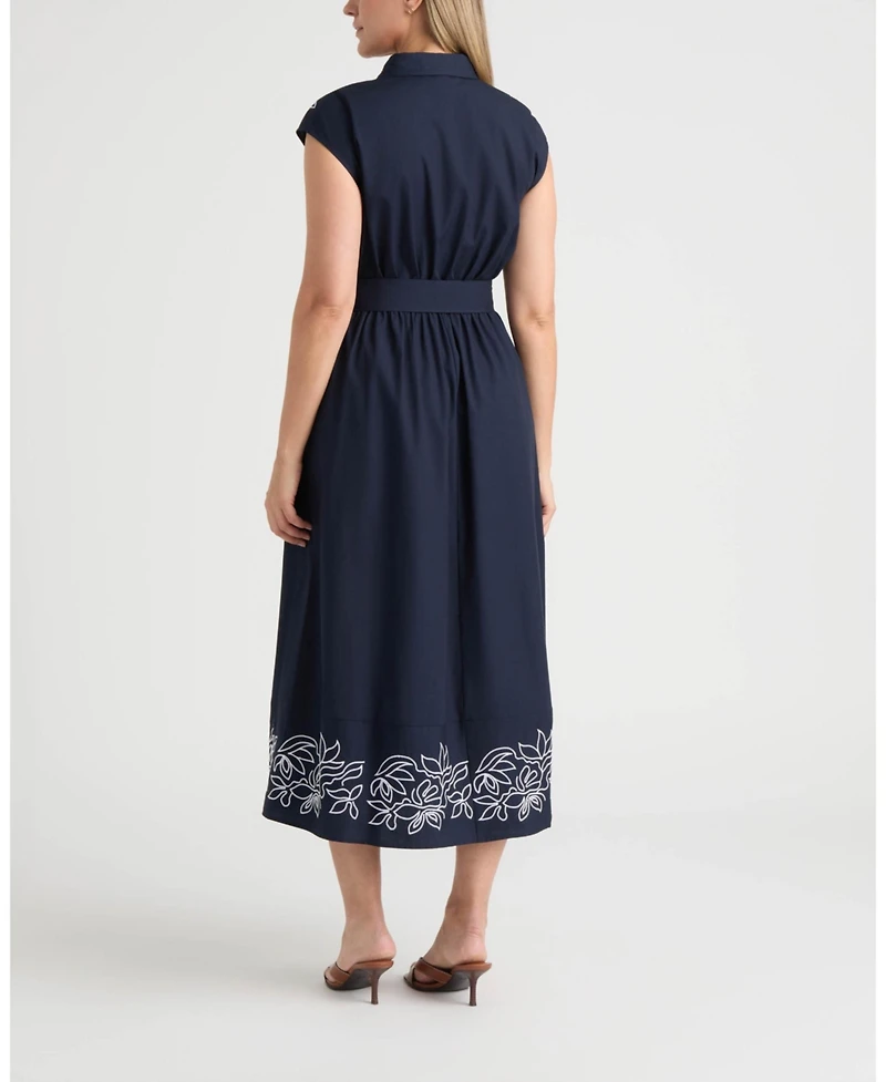 Ellen Tracy Women's Maxi Belted Dress with Embroidered Detail