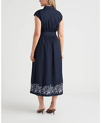 Ellen Tracy Women's Maxi Belted Dress with Embroidered Detail