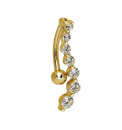 Curata Jewelry Solid 14k Gold 14g Journey Cubic Zirconia S-shape Top Mount Belly Button Ring