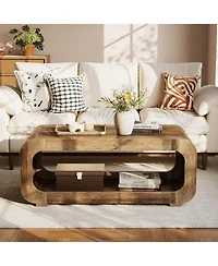 Tribesigns 2-Tier Wooden Rectangular offee Table for Living Room,47-Inch Farmhouse Accent Center Table with Open Storage, Low Cocktail Tea Table