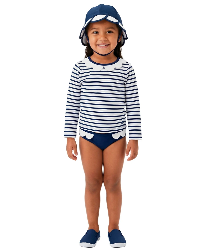 Sperry Baby Girls' Long-Sleeve Rashguard Top, Bottoms & Hat, 3-Piece Set