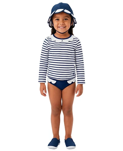 Sperry Baby Girls' Long-Sleeve Rashguard Top, Bottoms & Hat, 3-Piece Set