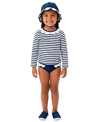 Sperry Baby Girls' Long-Sleeve Rashguard Top, Bottoms & Hat, 3-Piece Set