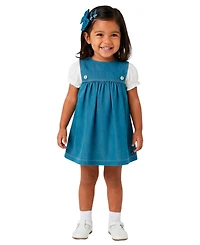 Sperry Baby Girls' Denim Jumper Dress & Bodysuit with Hairclip and Band, 2-Piece Set