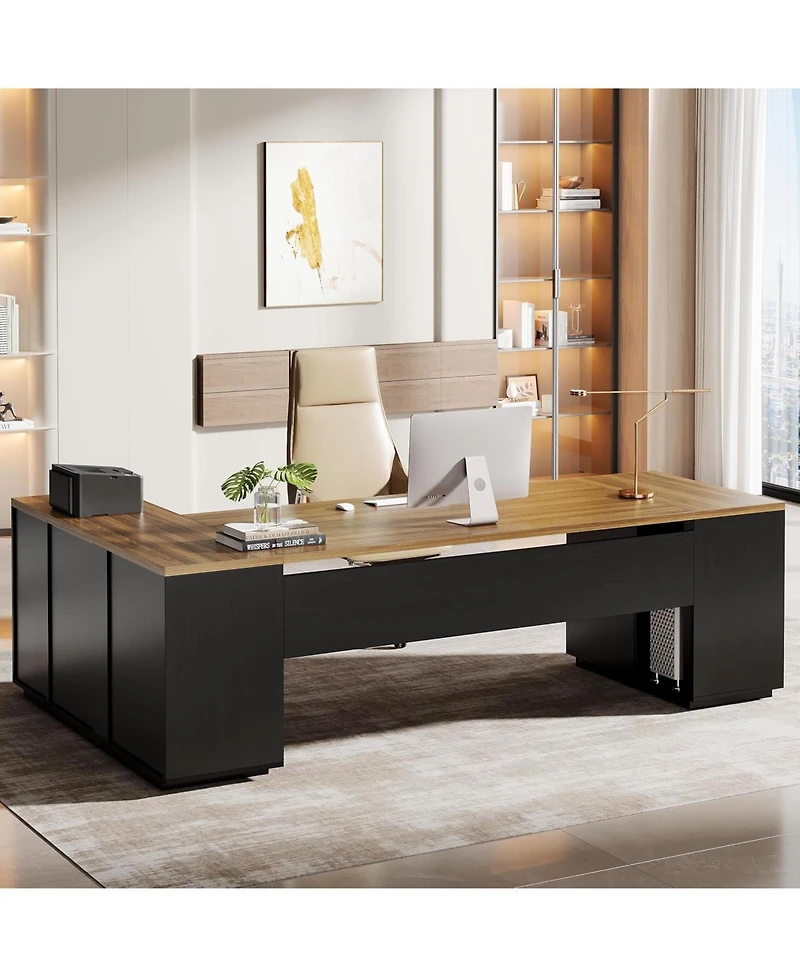 Tribesigns 85.8-Inch L-Shaped Executive Desk, Extra Large Modern Office Desk with File Drawers