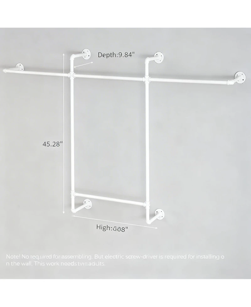 Yigii Industrial Metal Pipe Wall Garment Rack with 4 Bars