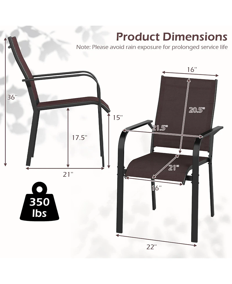 Gymax Patio Dining Chairs Set of Stackable Outdoor Armchairs w/Metal FrameBackrest