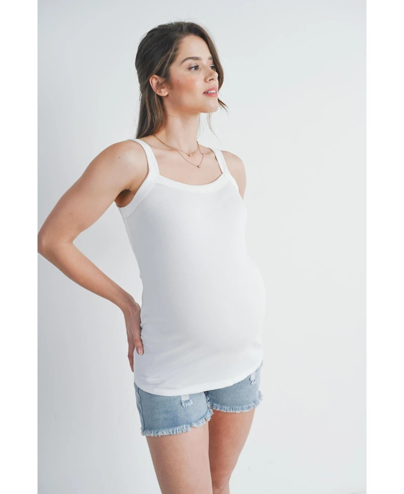 Hello Miz Maternity Ribbed Square Neck Sleeveless Tank Top