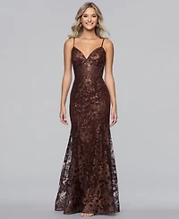 Blondie Nites Juniors' V-Neck Glitter Lace-Up Gown