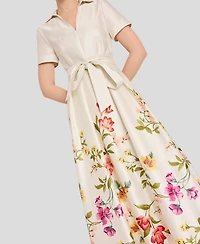 Tahari Asl Women's V-Neck Short-Sleeve Printed Gown