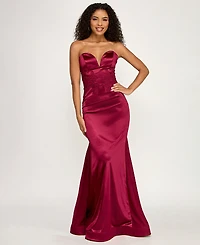City Studios Junior's Strapless Sweetheart Satin Mermaid Gown