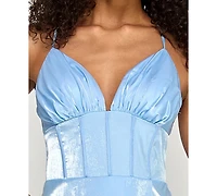 City Studios Junior's V-Neck Organza A-Line Maxi Dress