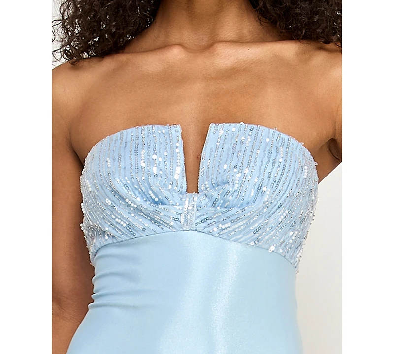 City Studios Women's Strapless Beaded Maxi Dress