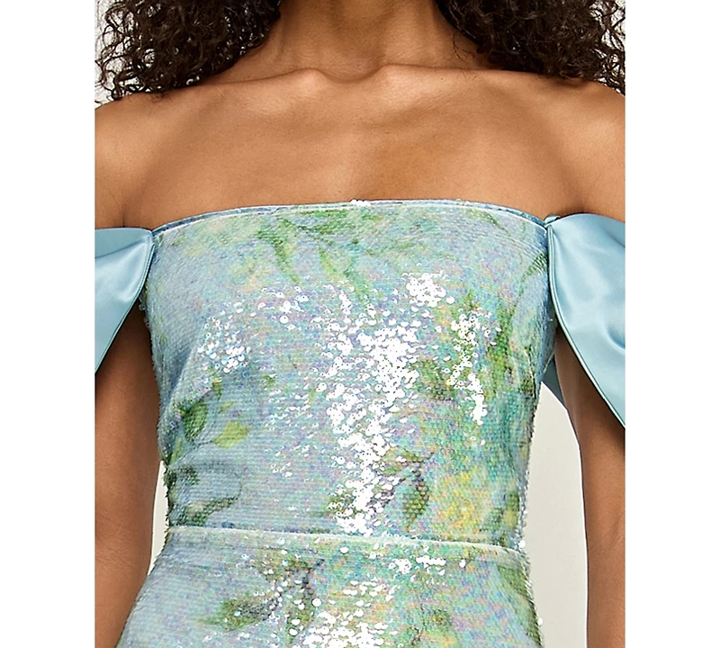 City Studios Women's Off-Shoulder Sequin Maxi Dress