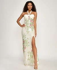 City Studios Junior's Halter Sweetheart Neck Maxi Dress