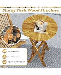 Gymax Patio Folding Side Table 23.5'' Teak Wood Round End Table Fully Assembled