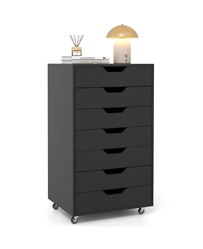 Sugift 7-Drawer Chest Wooden Storage Dresser with Lockable Wheels