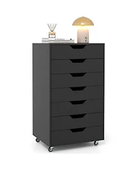Sugift 7-Drawer Chest Wooden Storage Dresser with Lockable Wheels