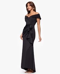 Xscape Scuba Off-The-Shoulder Gown