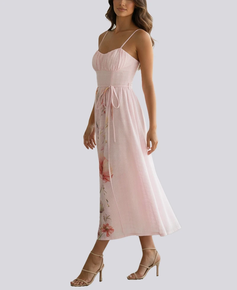 Violet Weekend Juniors' Floral Print Eyelet Corset Midi Dress