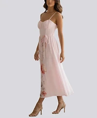 Violet Weekend Juniors' Floral Print Eyelet Corset Midi Dress