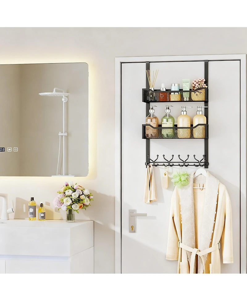 Yigii 16 Hooks Over Door Organizer with Mesh Baskets for Space Saving Storage