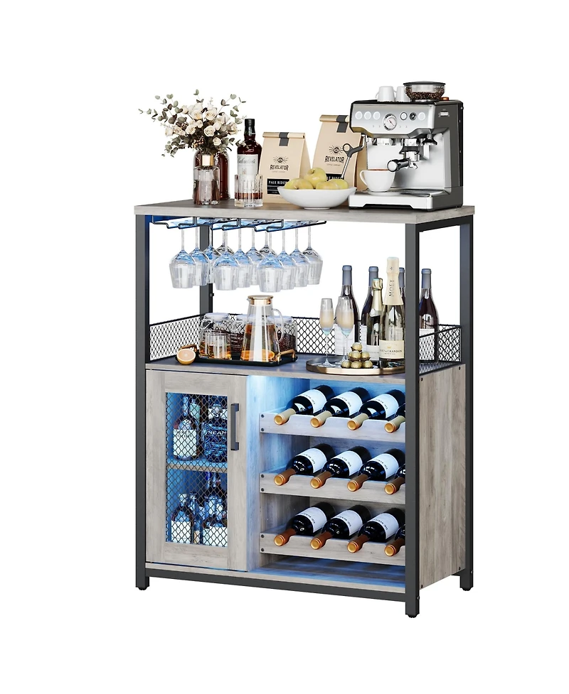 gaomon Wine Bar Rack Cabinet, Adjustable Shelves Coffee Bar Cabinet with Mesh Door and Baffle Design