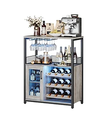 gaomon Wine Bar Rack Cabinet, Adjustable Shelves Coffee Bar Cabinet with Mesh Door and Baffle Design
