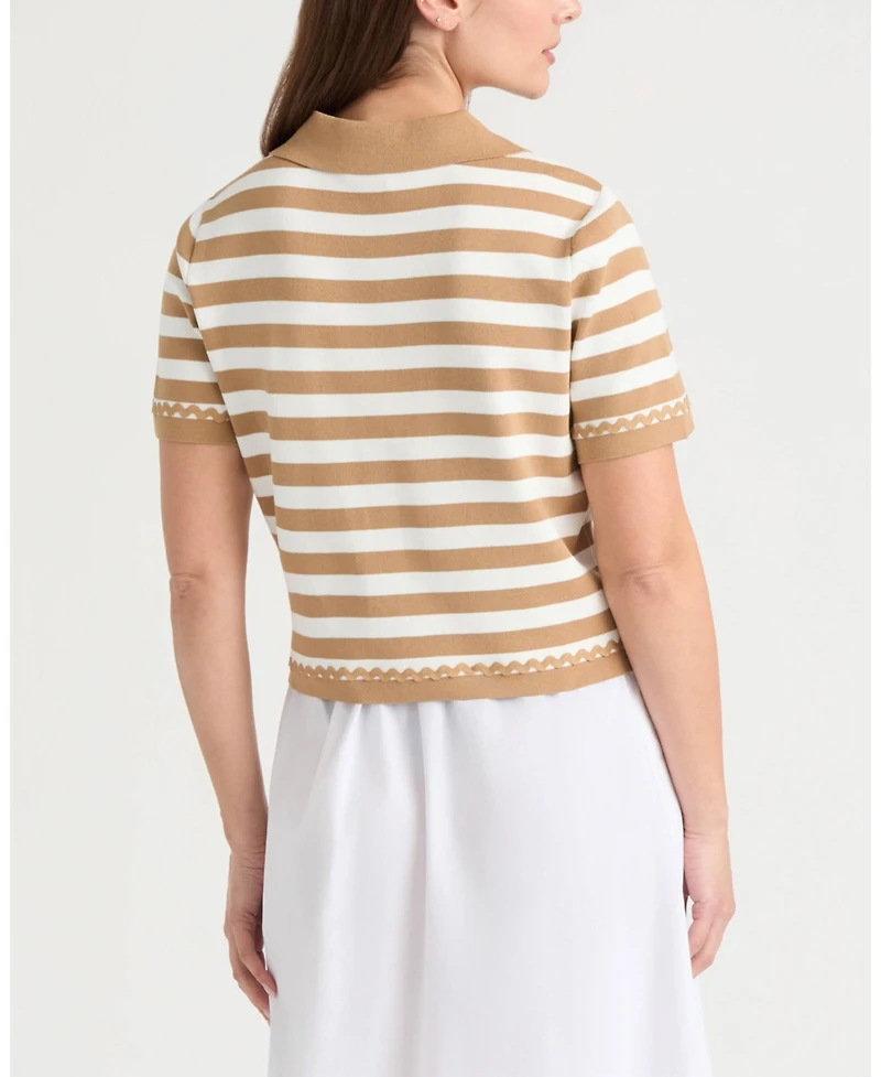Ellen Tracy Women's Short Sleeve Ric Rac Trims Cardigan