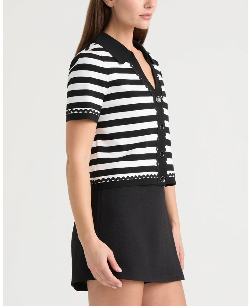 Ellen Tracy Women's Short Sleeve Ric Rac Trims Cardigan