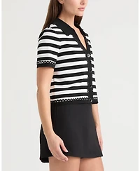 Ellen Tracy Women's Short Sleeve Ric Rac Trims Cardigan