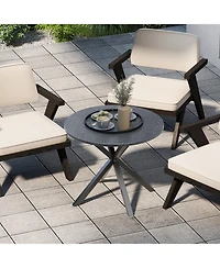 Gymax 34 Inch Round Patio Bistro Table w/ Wood-Like Top & X-Shaped Legsfor Outside