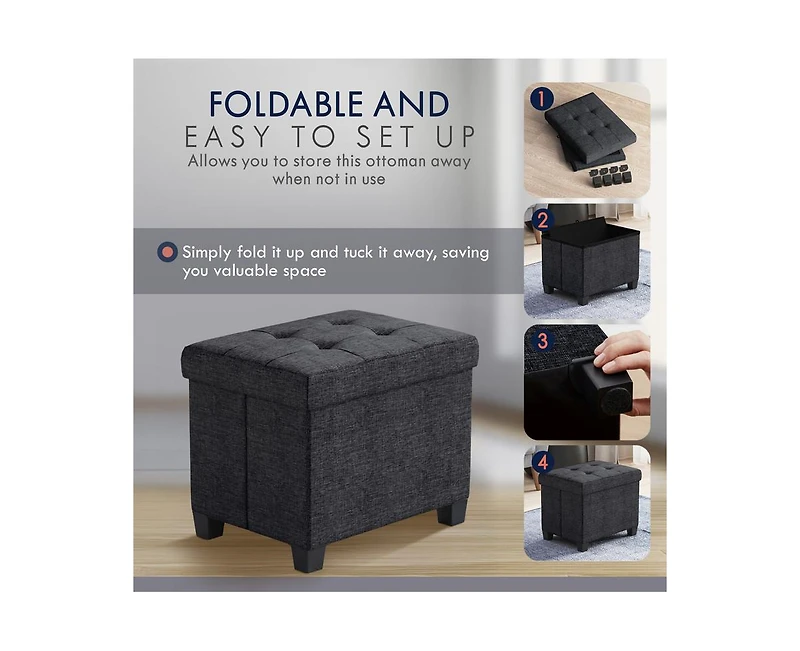 Ornavo Home Small Rectangle Storage Ottoman Foot Stool with Legs