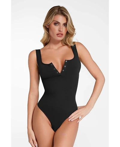 Popilush Women's Shapewear Seamless Modal Henley Tank Bodysuit