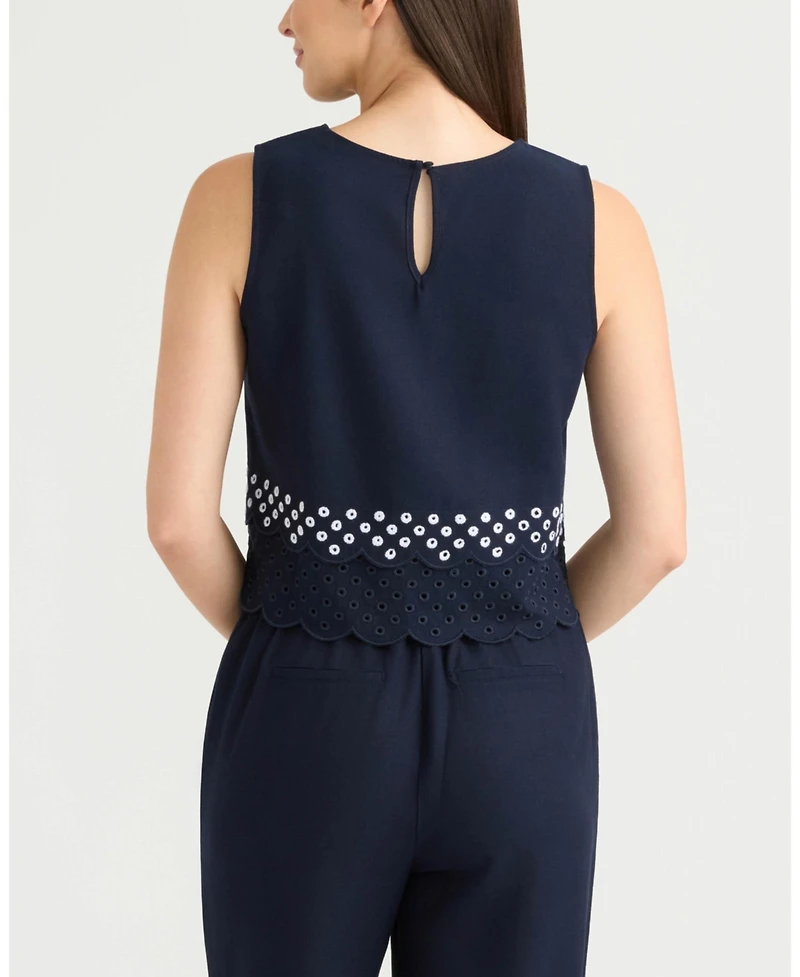Ellen Tracy Women's Sleeveless Top with Eyelet Detailing