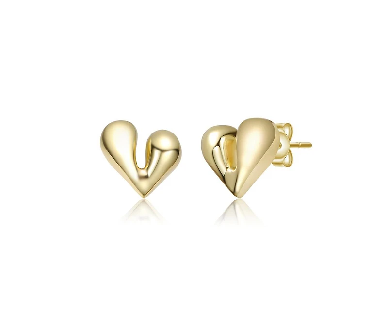 Rachel Glauber Polished Heart Design Stud Earrings in 14K Gold Plated