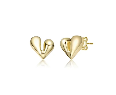 Rachel Glauber Polished Heart Design Stud Earrings in 14K Gold Plated