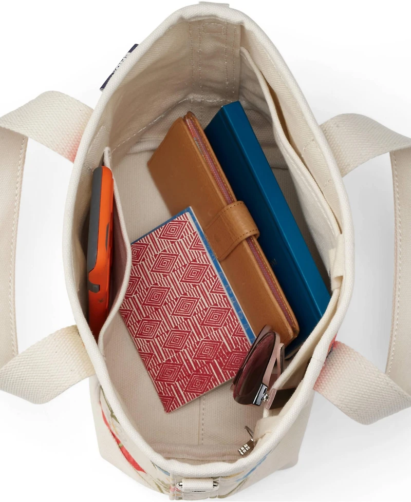 Lands' End Small Print 5 Pocket Open Top Canvas Tote Bag