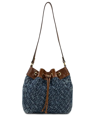 Patricia Nash Belamy Drawstring Washed Woven Denim Small Bucket Bag