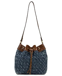 Patricia Nash Belamy Drawstring Washed Woven Denim Small Bucket Bag