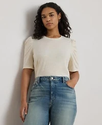 Lauren Ralph Lauren Womens Crewneck Puff Sleeve Top