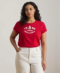 Lauren Ralph Plus Embroidered-Logo Crewneck T-Shirt