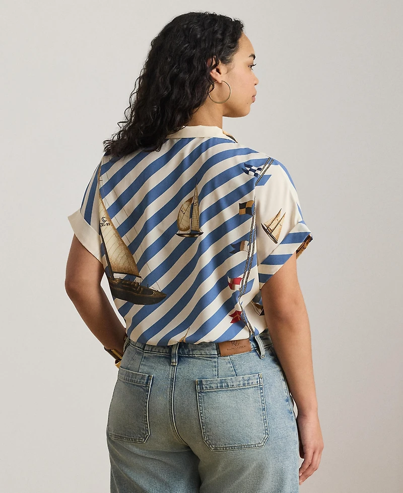 Lauren Ralph Plus Spread Collar Printed Shirt