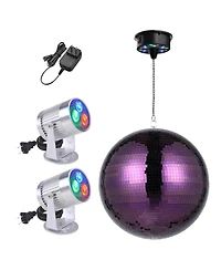 Yescom 16" Large Disco Ball with Motor and Light 6RPM Rotator & 2PCS 3W Rgb Spotlights for 70s 80s Party Dj Bands Club Event Purple