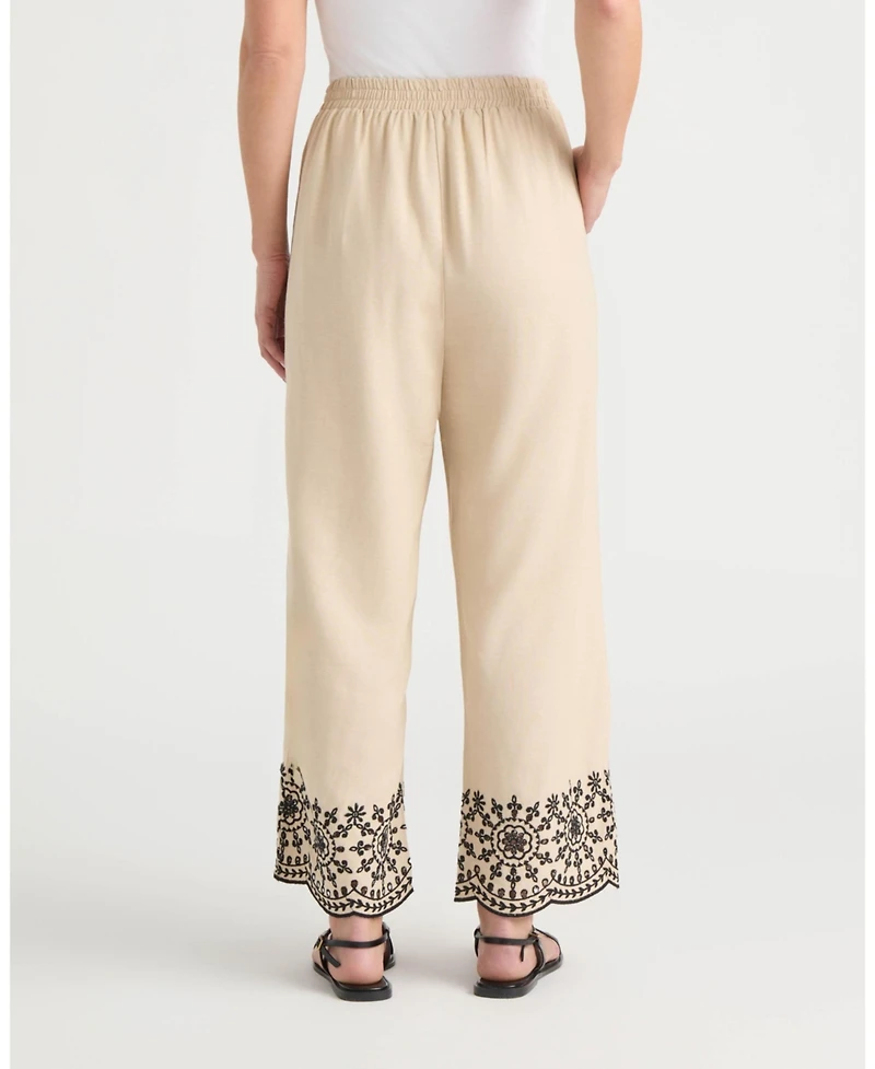 Ellen Tracy Women's Pull-On Cropped Pant with Embroidered Hem